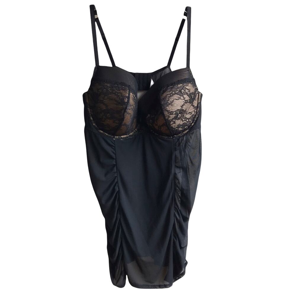 Cacique Lace Ruched Mesh Chemise Size 26 28 Underwire Valentine’s Day Lingerie